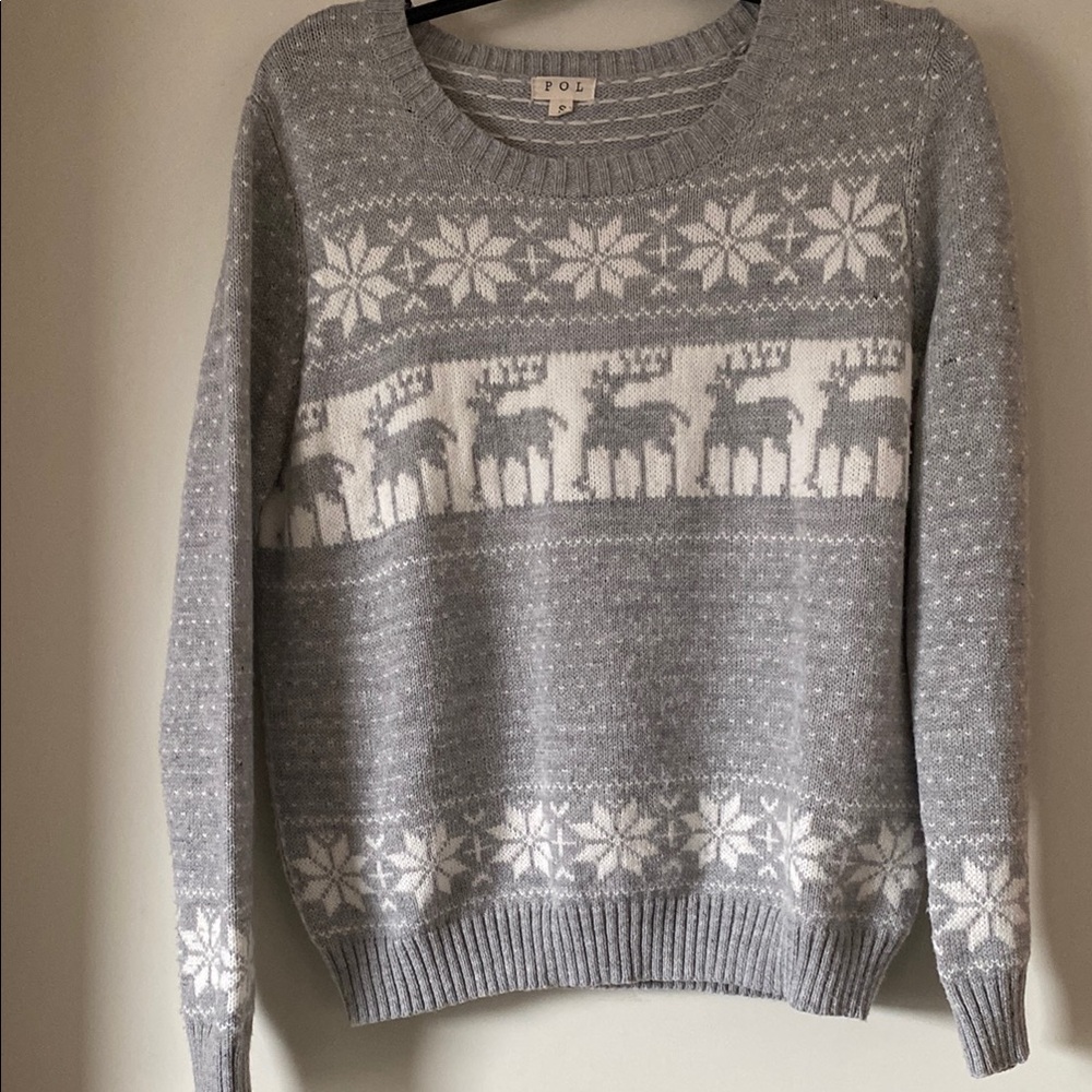 Gray and White Reindeer Sweater